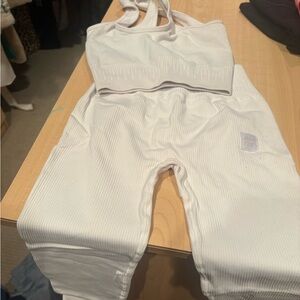 White Ribbed Two-Piece Activewear Set